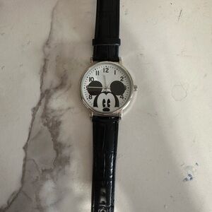 Mickey Mouse Black Leather Strap Watch